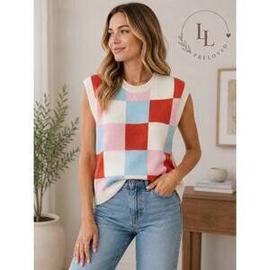 Lillusory Colorblock Sweater Vest Womens Oversized Checkerboard  Cream Knit